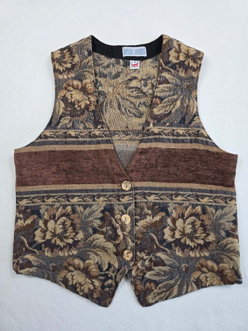 Vintage Gotcha Covered Floral Tapestry Vest Medium USA Western